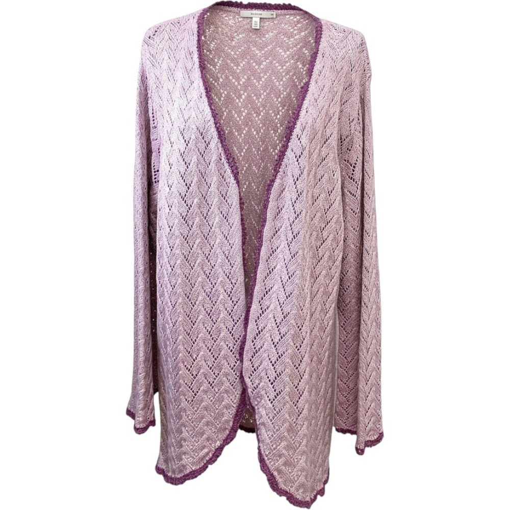 Storybook Knits Lavender Purple Pointelle Crochet Open Cardigan 2XL Sweater